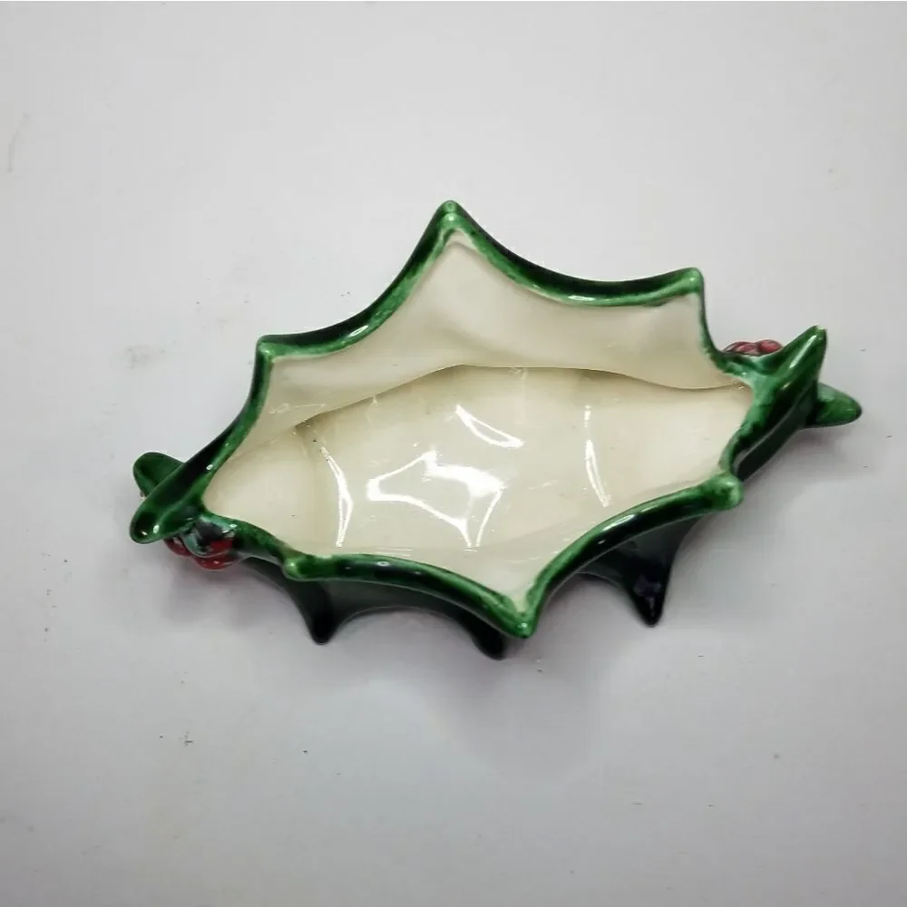 1980s Vintage Atlantic Mold Ceramic Christmas Holly Berry Small Bowl Dish